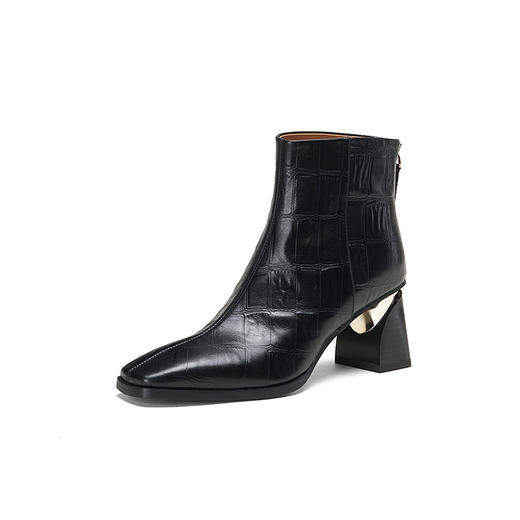 【预售5天】法式复古方头真皮短靴加绒保暖马丁靴黑色高跟女靴&2568 商品图3