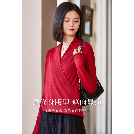 剩S/M/L 知性蓝针织衫 米思阳春季新款知性百搭蓝色修身显瘦垂感大V领长袖针织衫女8951 商品图3