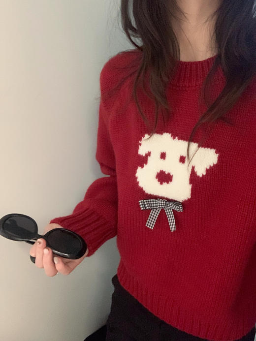 【YW】无忧购减龄卡通狗狗蝴蝶结圆领套头秋冬毛衣女91447（截单后3-5天发货） 商品图8