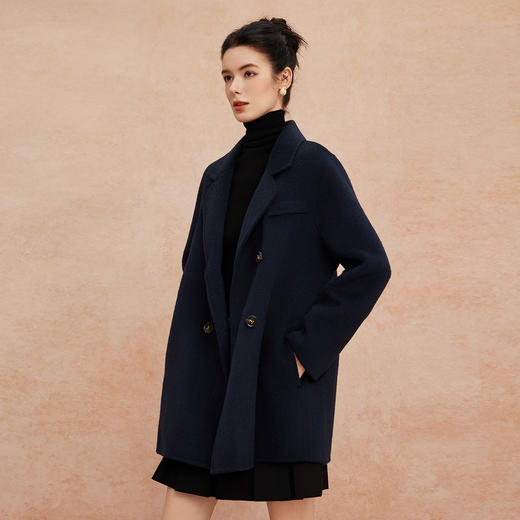 QH947斯尔丽25新款一手长小个子直身时尚百搭通勤双面呢羊毛短大衣 商品图2