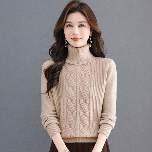 U7792-158高领麻花编织打底衫加厚针织衫女士冬季保暖宽松显瘦百搭毛衣上衣 商品图1
