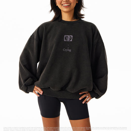 CryingCenter日月落泪印章 复古水洗宽松软糯加绒圆领卫衣 男女款 商品图1