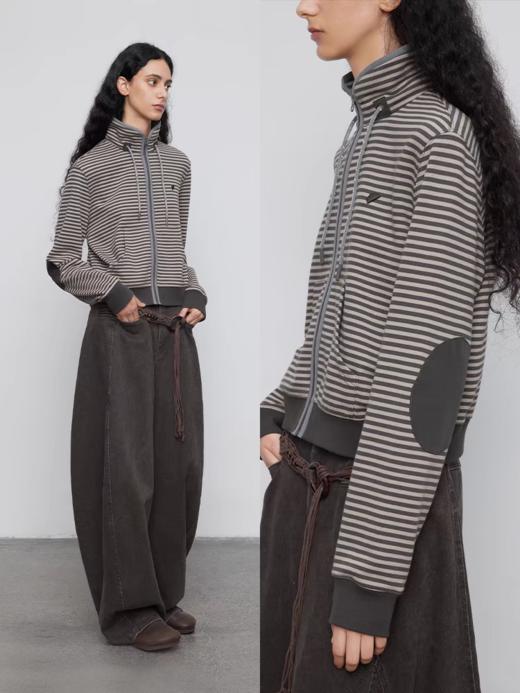 半圆/Q5151824/加绒加厚条纹长袖卫衣外套 商品图0