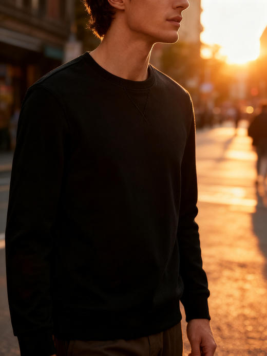 专柜撤柜  细腻柔糯 不起球不掉毛 闭眼入 男士绵羊毛550g双面奥粒绒圆领卫衣 小三角设计绵羊毛奥粒绒男士圆领长袖卫衣 商品图5