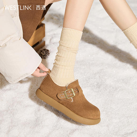 西遇厚底勃肯鞋女新款冬季百搭加绒复古毛毛鞋外穿保暖雪地鞋V2457327 商品图1