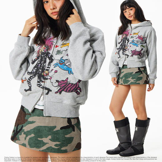 CryingCenter 非主流小猫接力赛正肩加绒卫衣外套男女款哭喊中心 商品图2