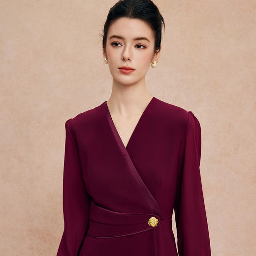 QG808斯尔丽2025新款宴会小礼服V型领收腰放摆鱼尾裙优雅知性连衣裙 商品图4