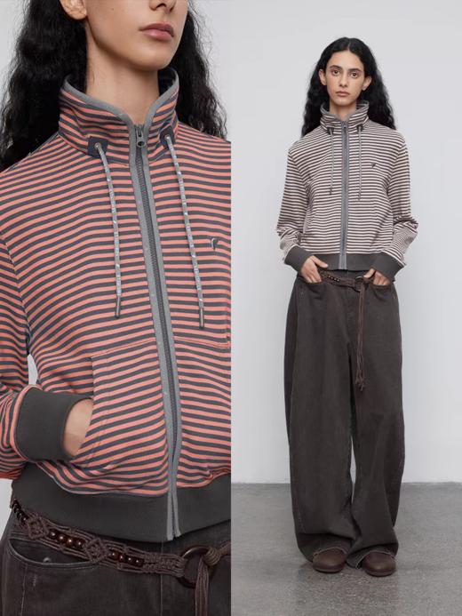 半圆/Q5151824/加绒加厚条纹长袖卫衣外套 商品图3