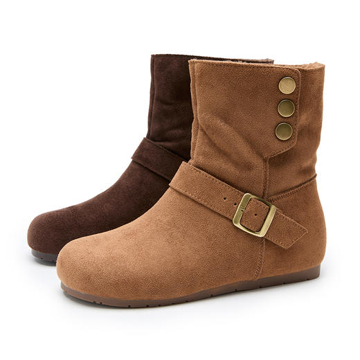 西遇加绒短靴女新款秋冬复古两穿勃肯风棉鞋内增高保暖雪地靴V2457347 商品图4