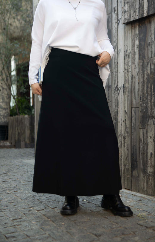 一周发货【薄绒长款半裙】「懒人凹造型」黑色及踝半身长裙｜胸以下全是腿，小个子高妹都能穿的万能裙，可以穿冬春秋3个季节，韩国出口款，成分：聚酯纤维92%   氨纶8%，💞小个子姐妹可备注裁剪 商品图8