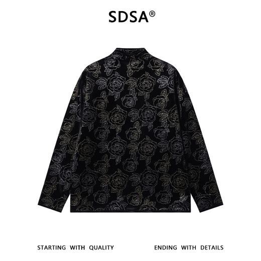 T5044SDSA秋冬新款痞帅男装潮流植绒满印植物花卉半高领长袖T恤百搭 商品图5