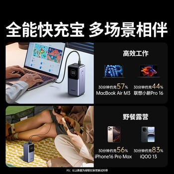 绿联【3C认证上飞机】能量湃笔记本充电宝20000毫安PD100W快充大容量大功率移动电源 适用苹果小米电脑 /手机通讯 /手机配件 /移动电源 商品图3