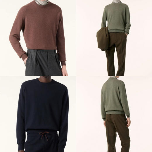 1124-5 纯色老钱风 lp 25秋冬 螺纹圆领 男士纯色羊绒针织衫 商品图0