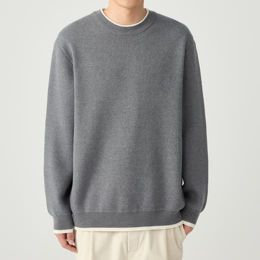 墨麦客 远红外升温 男士圆领针织衫秋冬新款休闲撞色毛衣男20579 商品图0