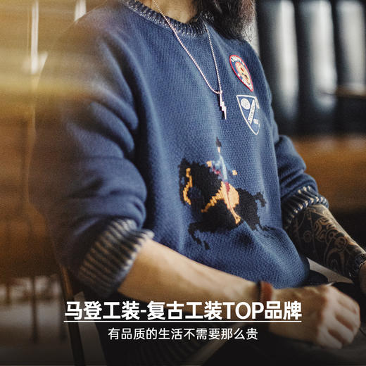 马登工装美式复古刺绣撞色毛衣保暖撞色外穿螺纹领口针织衫男秋冬 商品图4