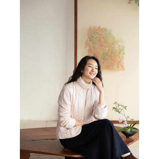 牧衣游原创 机绣丝棉棉衣新款素雅粉色宽松百搭文艺棉服 烟霞渺 商品图3