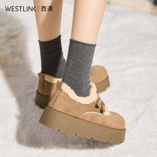 西遇厚底加绒勃肯鞋女新款冬季外穿棉鞋低帮保暖毛毛雪地靴V2457344 商品图2