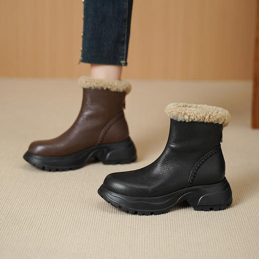 OLD 660-2保暖加绒厚时尚圆头粗跟高跟短筒雪地靴 商品图1