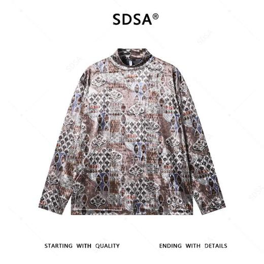 T5036SDSA男士秋冬新款痞帅男装潮牌撞色图案半高领长袖T恤时尚简约潮 商品图1