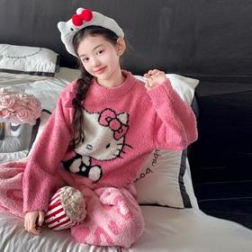 【女童半边绒睡衣套装冬季】2026款中大童休闲保暖可外穿软绵绵家居服