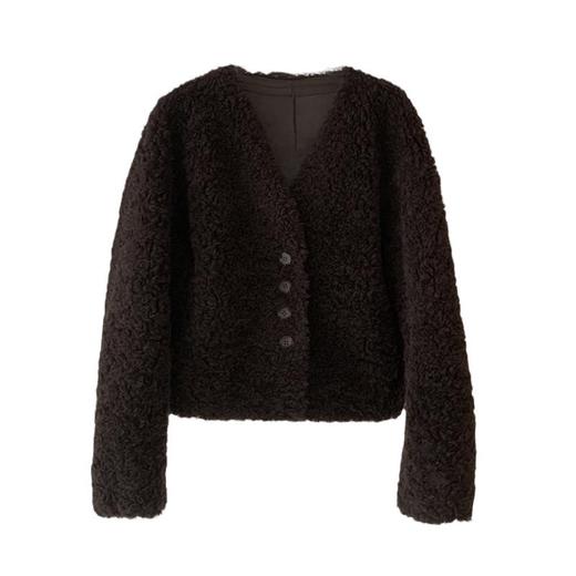 丁摩100绵羊羔毛韩版2025冬季新款羊剪绒皮毛一体皮草外套女v领短款ALW2511-5 商品图4