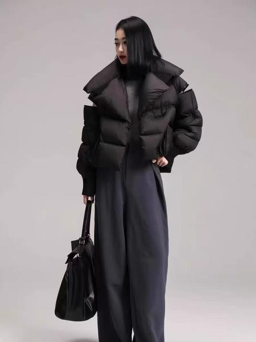 蓬松爆款【羽绒服】绒子含量90% 泡芙磁吸扣翻领蓬松保暖短款羽绒服-喜出 商品图2