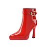 CDCD3F3030B#1179款红色法式小高跟短靴女款配裙子尖头及踝靴秋冬真皮粗跟女靴子婚鞋 商品缩略图4