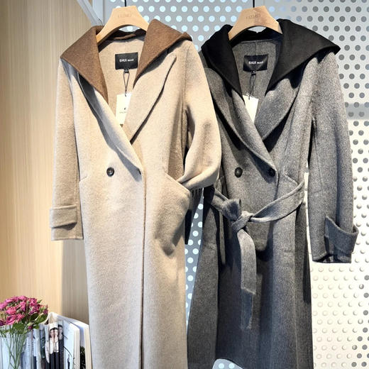 水淼秋冬新款1736连帽气质时尚休闲百搭双面呢宽松 商品图2