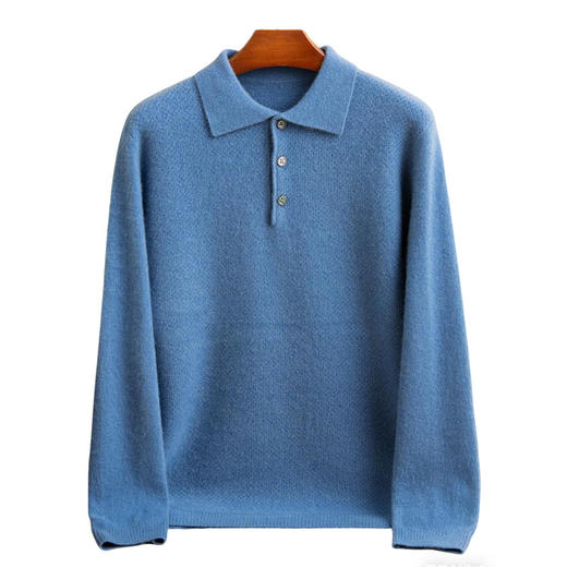 一件过冬~100%纯山羊绒衫男款POLO领蜂窝针毛衣针织衫 商品图2