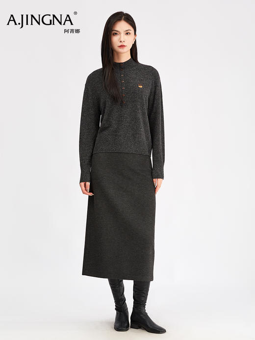 【雪花纱绵羊毛】阿菁娜冬季新款雪花纱绵羊毛衫半高领云朵触感慵懒氛围感F30D302009 商品图5