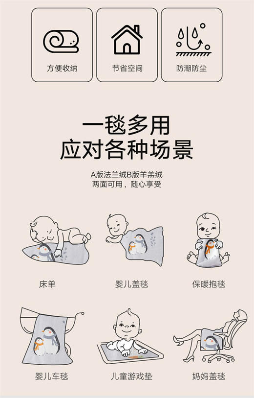 6936671640068   好孩子Goodbaby   羊羔绒加厚法兰绒毛毯婴儿双面盖毯新生儿毯子礼盒装A类(蓝色) 商品图5