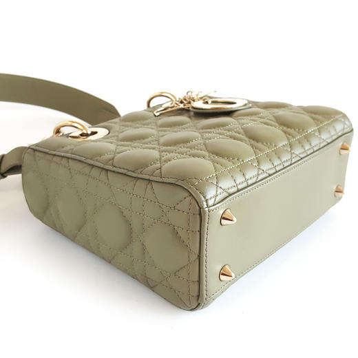 【95新】Dior迪奥Lady Dior手袋绿色金扣四格徽章戴妃手提单肩包女士181125AK16 商品图6