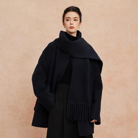 QH957斯尔丽25新款流苏围巾慵懒风廓形显瘦中长手工双面羊毛大衣