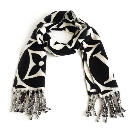 【98新闲置】LV路易威登M79212黑白MEDALLION羊毛流苏围巾中性款251025NJS17 商品图0