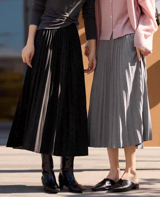 日落金山洒金秋冬百褶醋酸羊毛混纺高腰A字半身裙 商品图6