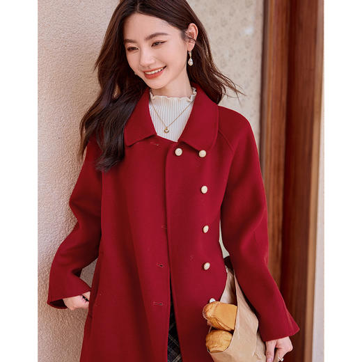 【年终特卖】熙世界【100%羊毛大衣】气质宽松外套秋冬喜庆红双面毛呢子大衣女 商品图3