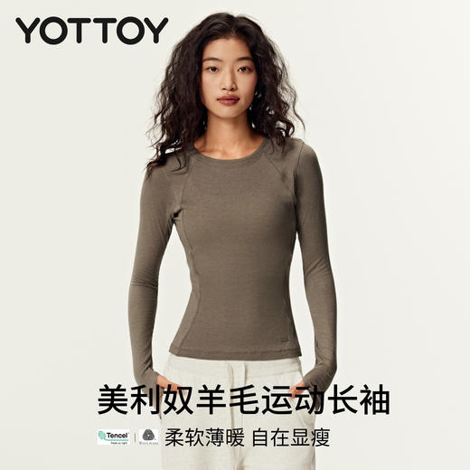 YOTTOY美利奴羊毛速干衣运动长袖女训练服网球服跑步上衣修身t恤 商品图0