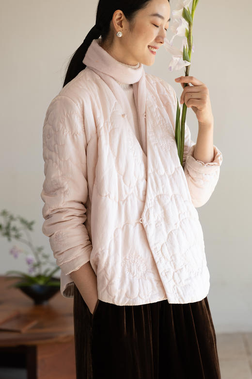 牧衣游原创 机绣丝棉棉衣新款粉色减龄宽松百搭复古薄款棉服 独酌 商品图5
