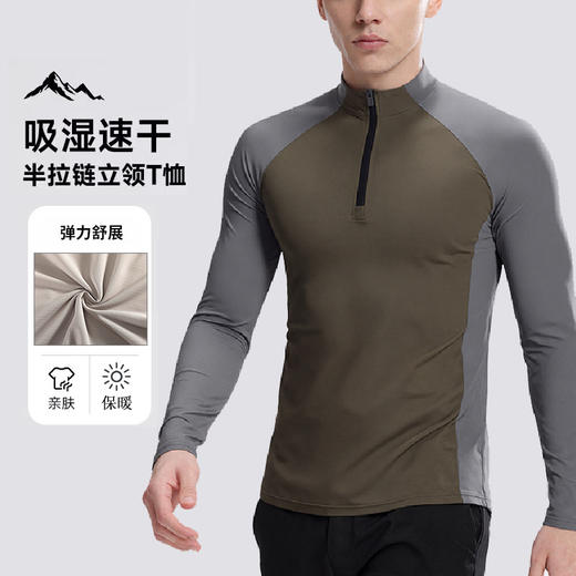 跃牌【跃LEAP-ACTIVE】男秋冬抓绒保暖立领半拉链速干运动衣长袖骑行服C52184 商品图0