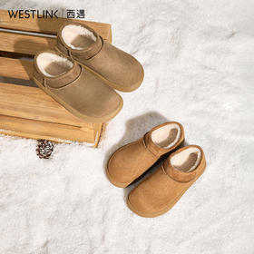 西遇加绒雪地靴女新款冬季复古百搭低帮短靴外穿保暖加厚棉鞋V2457329