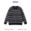 88088SDSA男士秋冬新款痞帅男装潮牌撞色提花条纹圆领毛衣宽松百搭上衣 商品缩略图1
