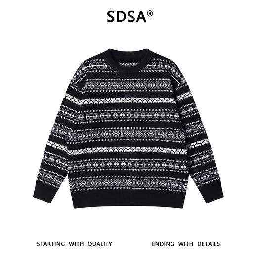 88088SDSA男士秋冬新款痞帅男装潮牌撞色提花条纹圆领毛衣宽松百搭上衣 商品图1