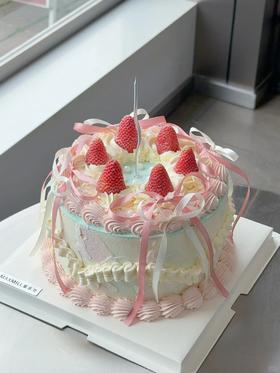【周年庆精选】甜甜ins风草莓丝带蛋糕