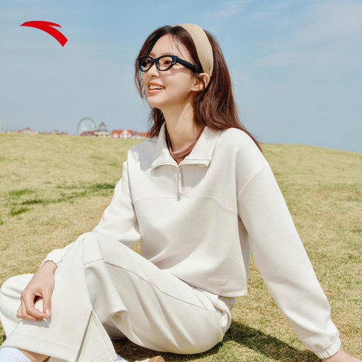安踏易打理套头卫衣女2025秋季新款半开襟翻领长袖上衣162537706 商品图0