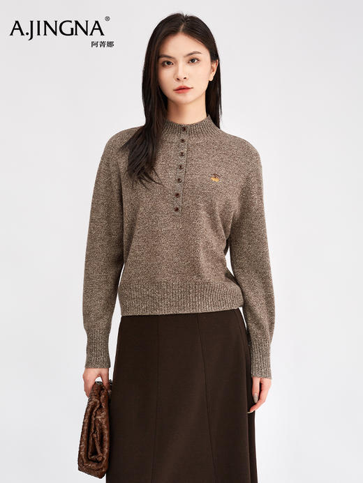 【雪花纱绵羊毛】阿菁娜冬季新款雪花纱绵羊毛衫半高领云朵触感慵懒氛围感F30D302009 商品图2