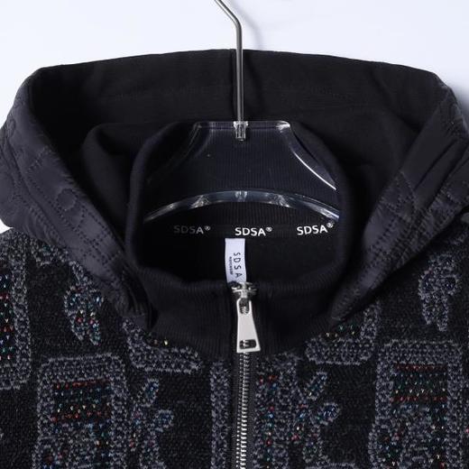 WT291SDSA男士秋冬新款痞帅男装简约刺绣提花拼接拉链立领连帽卫衣外套 商品图2