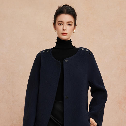 QH959斯尔丽25新款高质韩系肩部显精神显瘦利落手工双面一手长大衣 商品图4