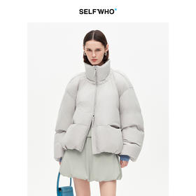 SELFWHO90白鸭绒高领蓬松羽绒服女2025冬季新款落肩茧型保暖外套