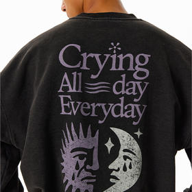 CryingCenter日月落泪印章 复古水洗宽松软糯加绒圆领卫衣 男女款