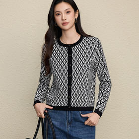 「高货rp」全新升级【铂金会员284/天猫379/差价95】(21351)洛诗琳老钱风菱格花纹羊毛开衫2025秋冬新款圆领毛衣外套